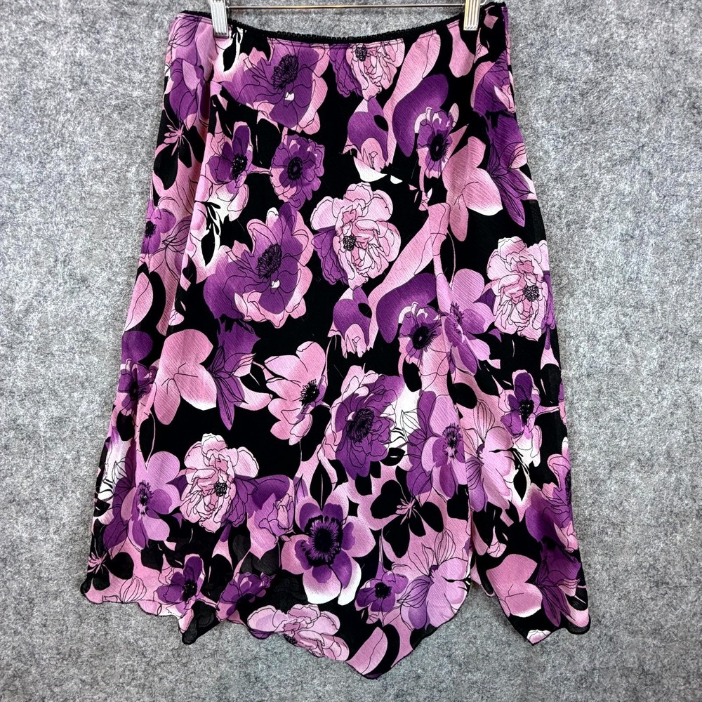 B.I.Y.A.Y.C.D.A Skirt Womens XL Purple Black Floral Romantic Handkerchief Hem